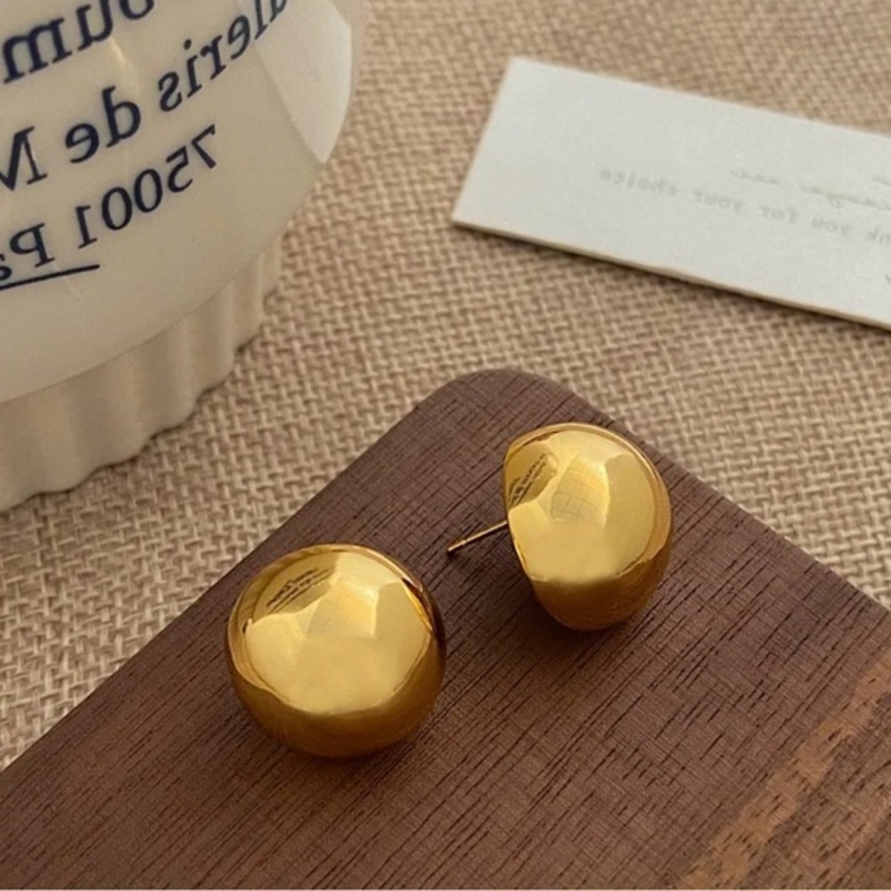 Punk Fashion Geometric Half Metal Big Ball Round Stud Earrings for Women…‎